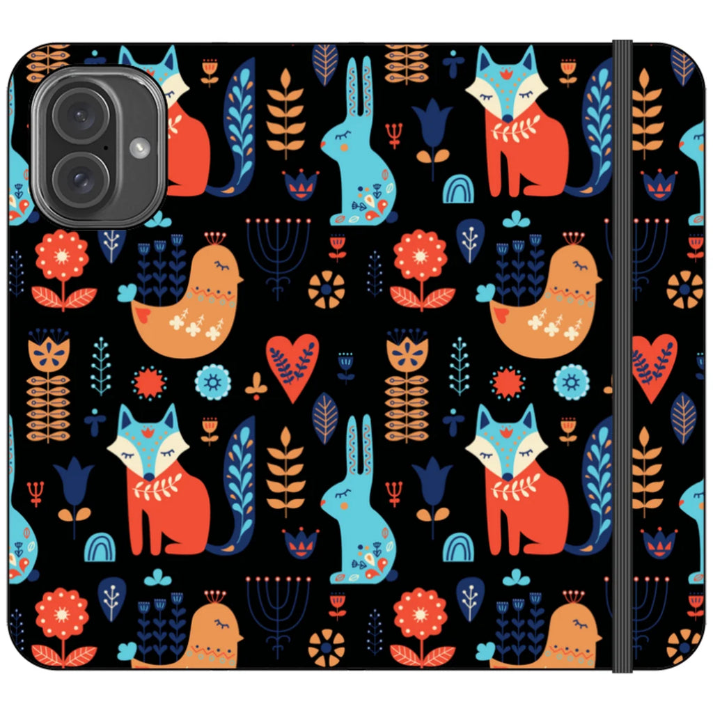 Nordic Ornament Black Vegan Leather — iPhone 16 Plus Wallet Case — Finnaij