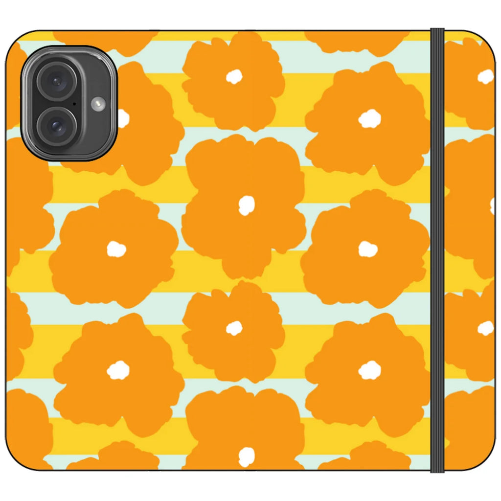 Bold Floral Orange — iPhone 16 Plus Wallet Case — Finnaij