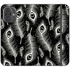 Feathers in Bloom Black- iPhone Folio Wallet Case — iPhone 16 Plus — Finnaij