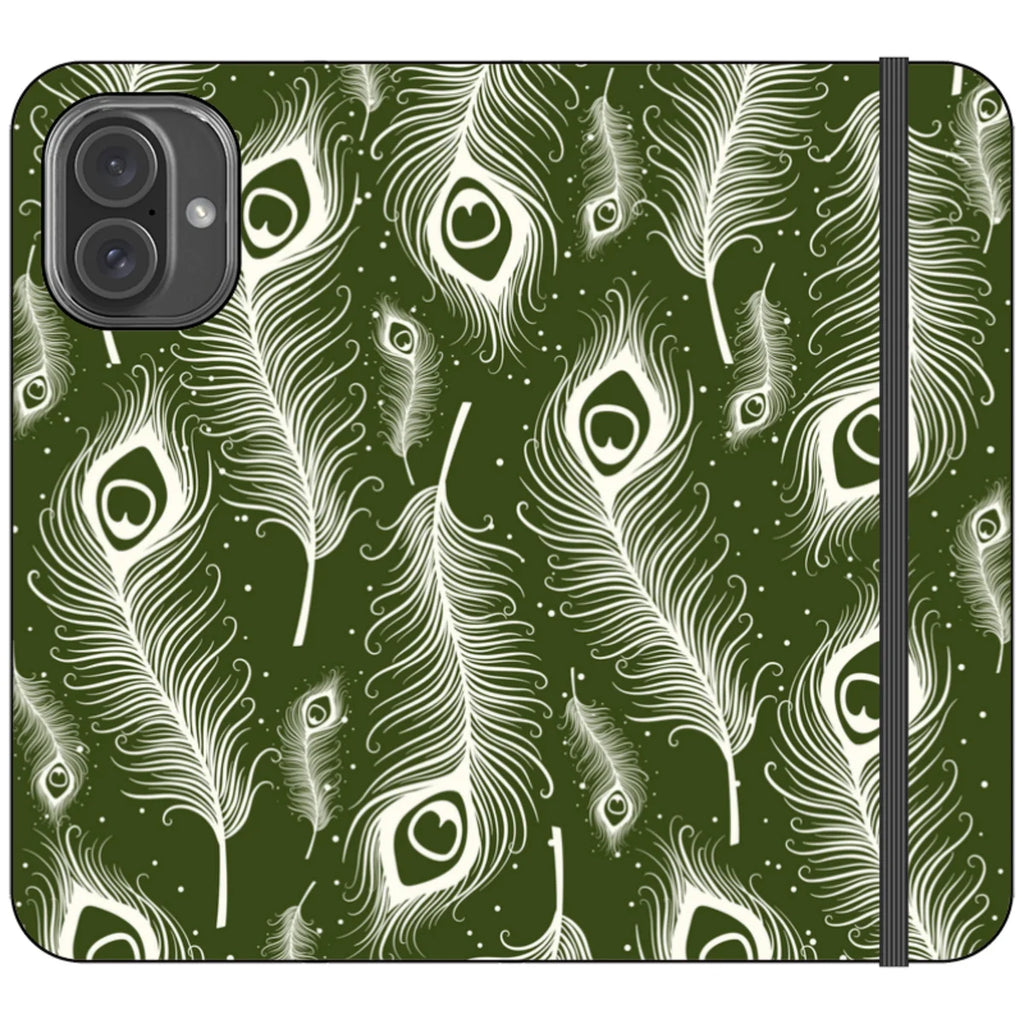 Feathers in Bloom Army Green — iPhone 16 Plus Wallet Case — Finnaij