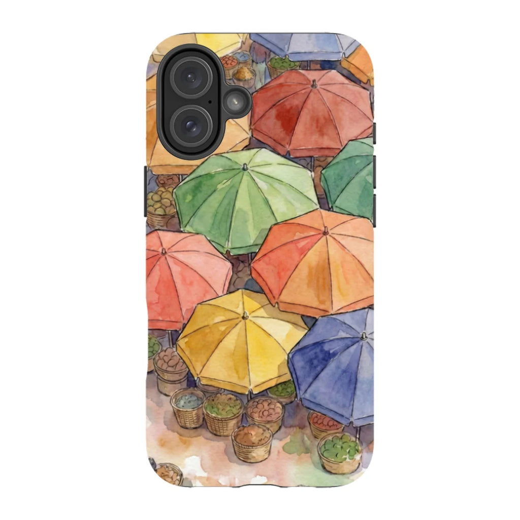 Market Umbrellas from Above by Tobi Akinyemi — iPhone 16 Plus Tough Case — Finnaij