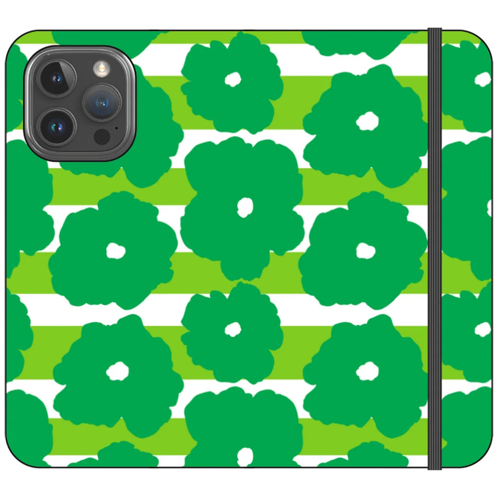 Bold Floral Green Vegan Leather — iPhone 16 Pro Max Wallet Case — Finnaij