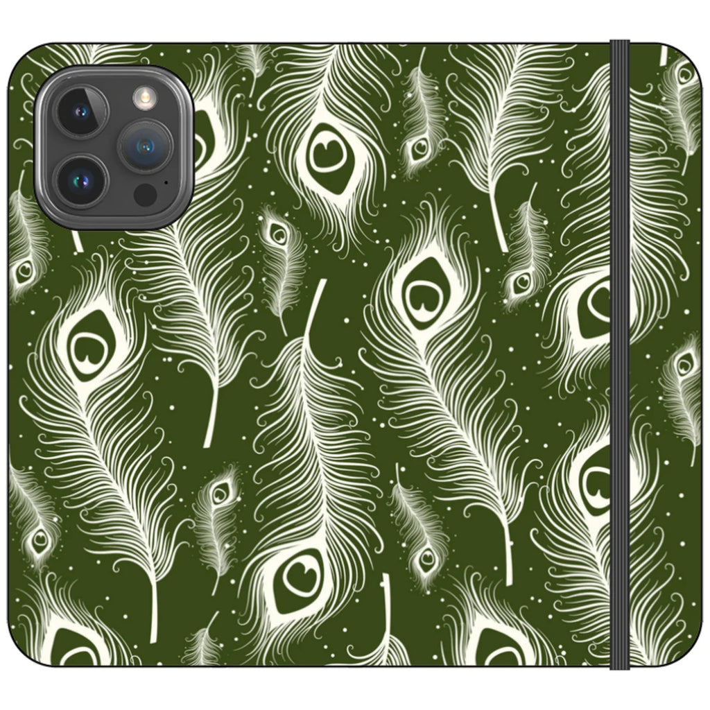 Feathers in Bloom Army Green — iPhone 16 Pro Max Wallet Case — Finnaij