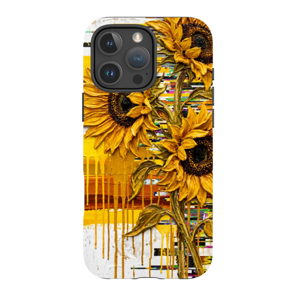 Sunflowers with Abstract Golden Chaos by Frida Lövström — iPhone 16 Pro Max Tough Case — Finnaij