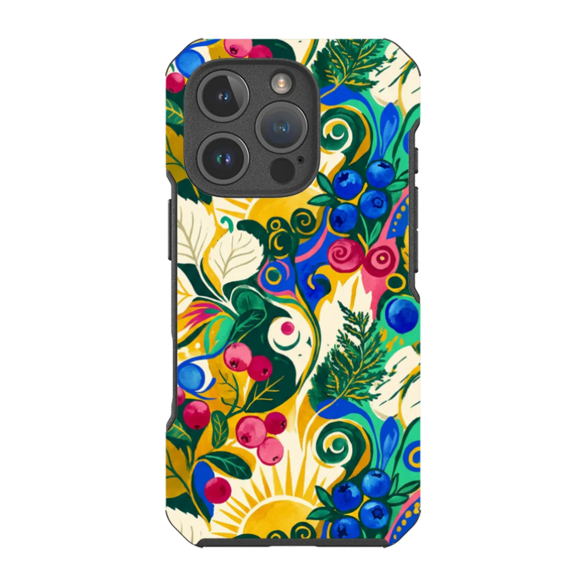 Berry Meadow Glow by Aino Kallio — iPhone 16 Pro Impact Armour MagSafe Case — Finnaij