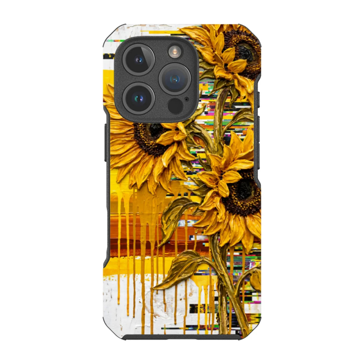 Sunflowers with Abstract Golden Chaos by Frida Lövström — iPhone 16 Pro Impact Armour MagSafe Case — Finnaij