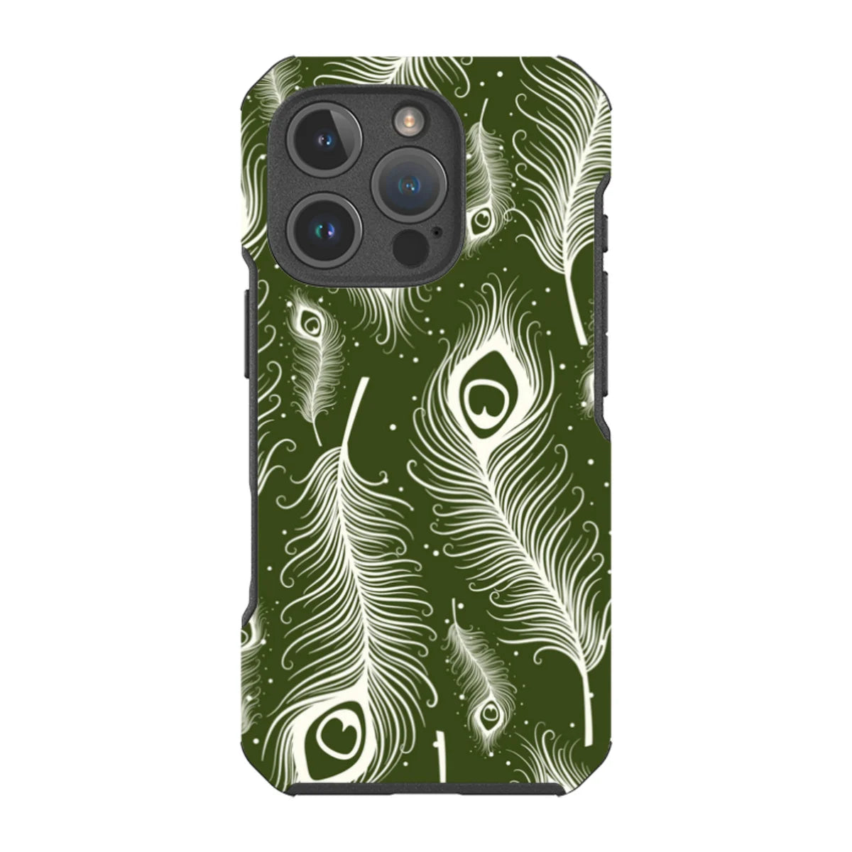 Feathers in Bloom Army Green — iPhone 16 Pro Impact Armour MagSafe Case — Finnaij