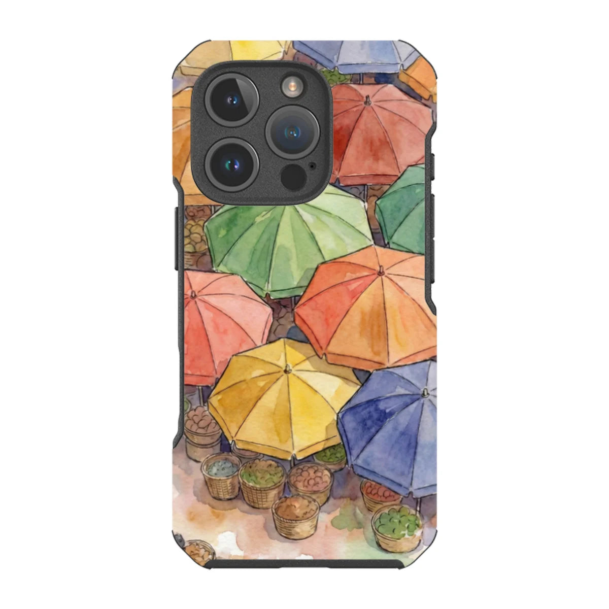 Market Umbrellas from Above by Tobi Akinyemi — iPhone 16 Pro Impact Armour MagSafe Case — Finnaij