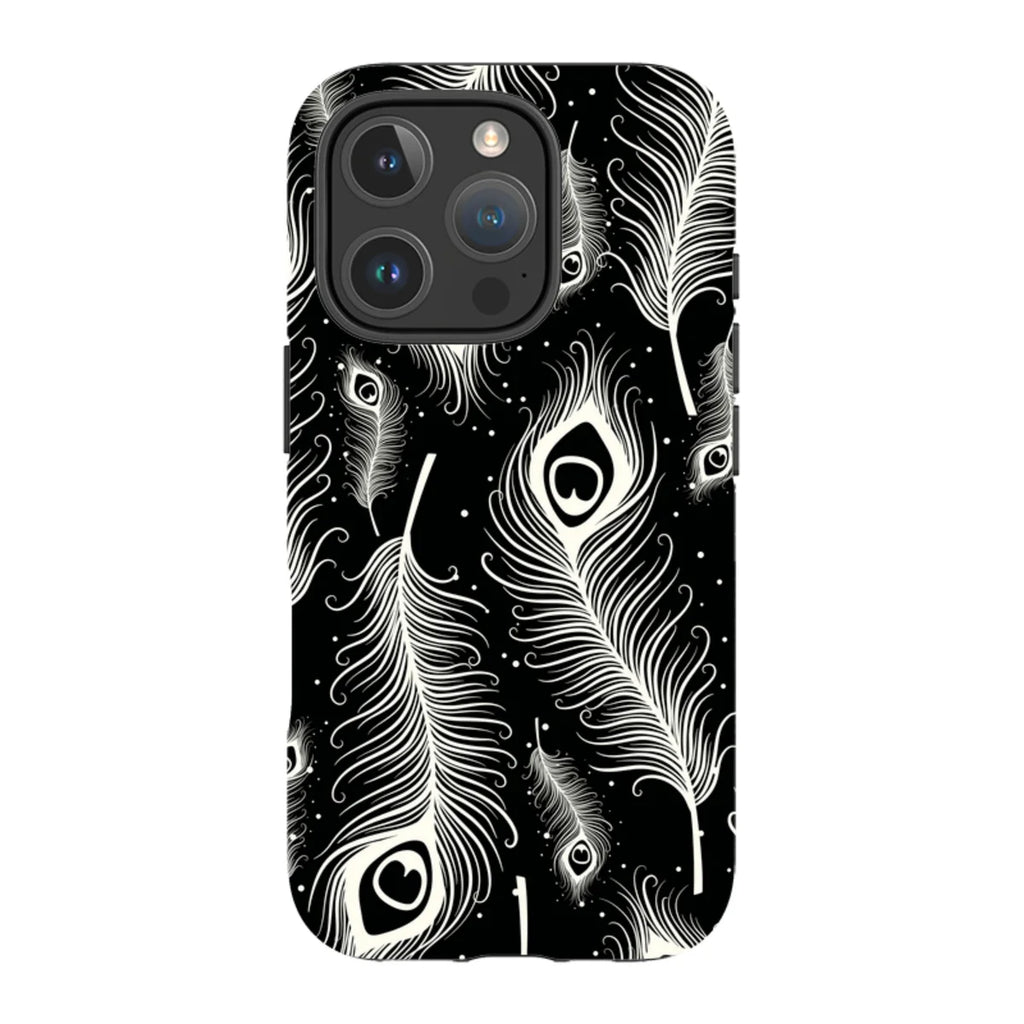 Feathers in Bloom Black — iPhone 16 Pro Magsafe Tough Case — Finnaij