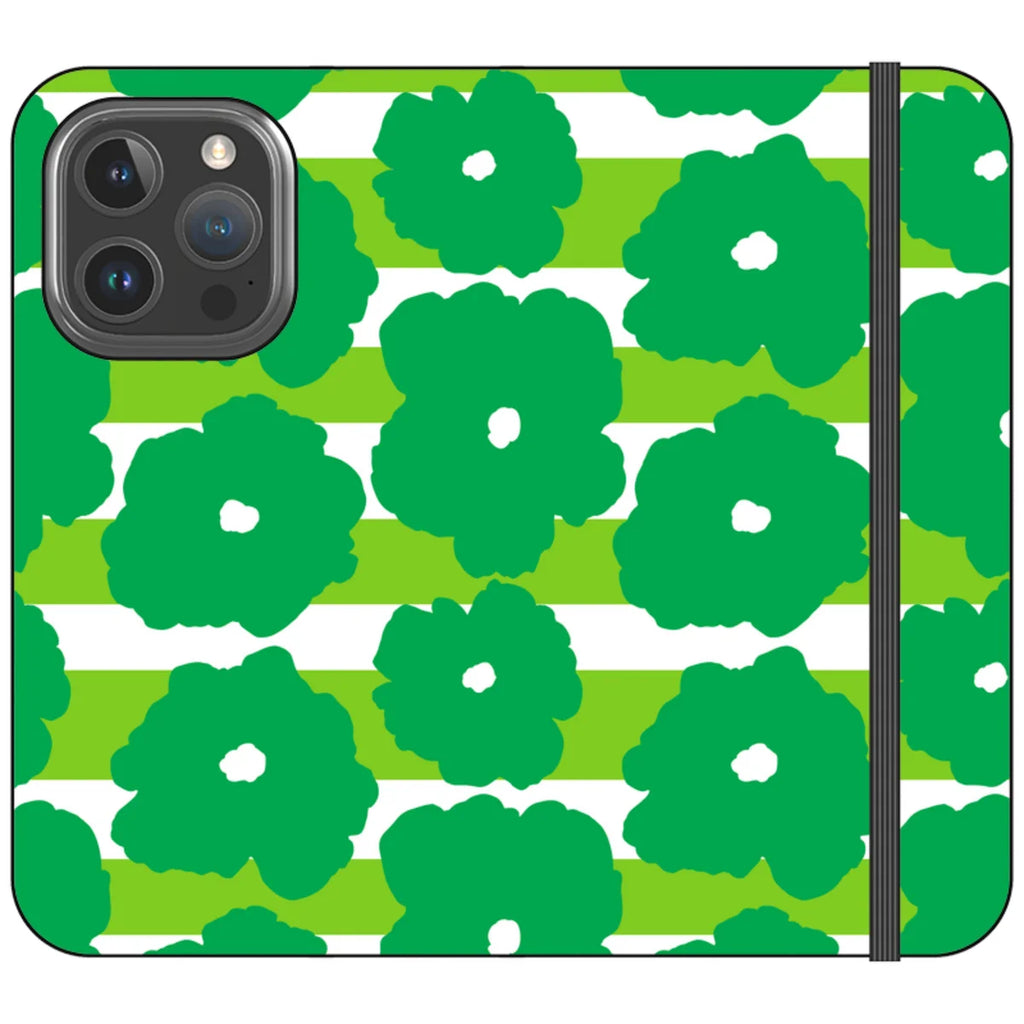 Bold Floral Green Vegan Leather — iPhone 16 Pro Wallet Case — Finnaij