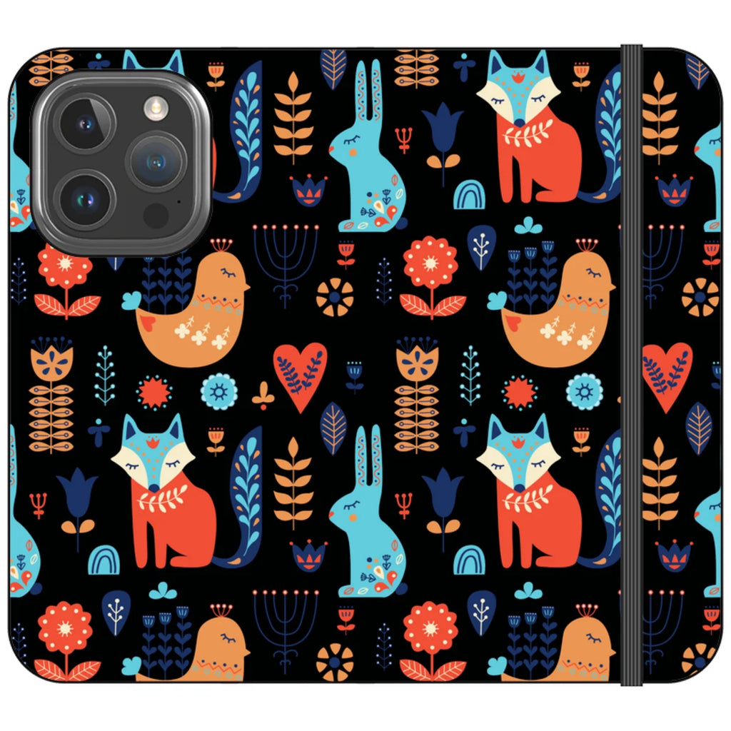 Nordic Ornament Black Vegan Leather — iPhone 16 Pro Wallet Case — Finnaij