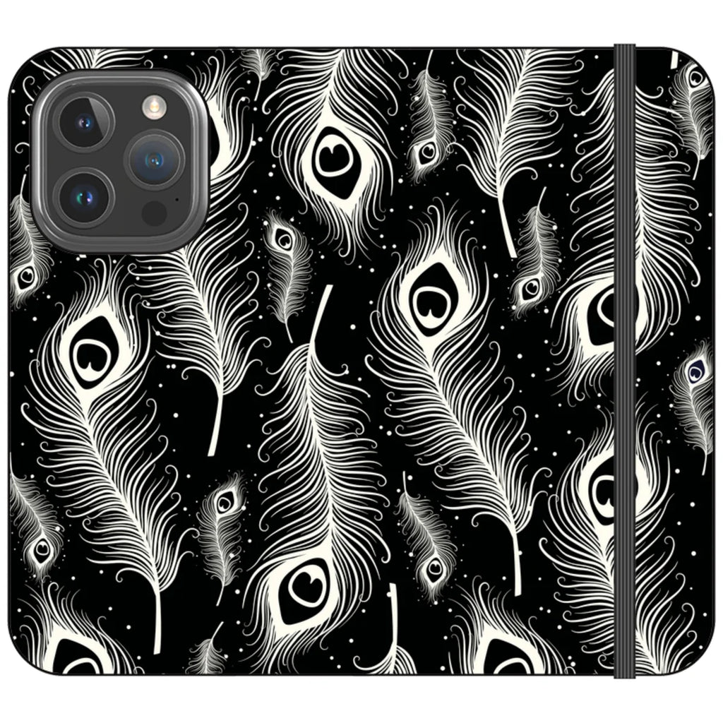Feathers in Bloom Black- iPhone Folio Wallet Case — iPhone 16 Pro — Finnaij