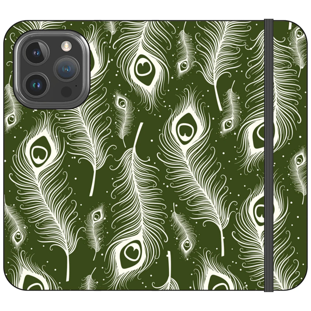 Feathers in Bloom Army Green — iPhone 16 Pro Wallet Case — Finnaij