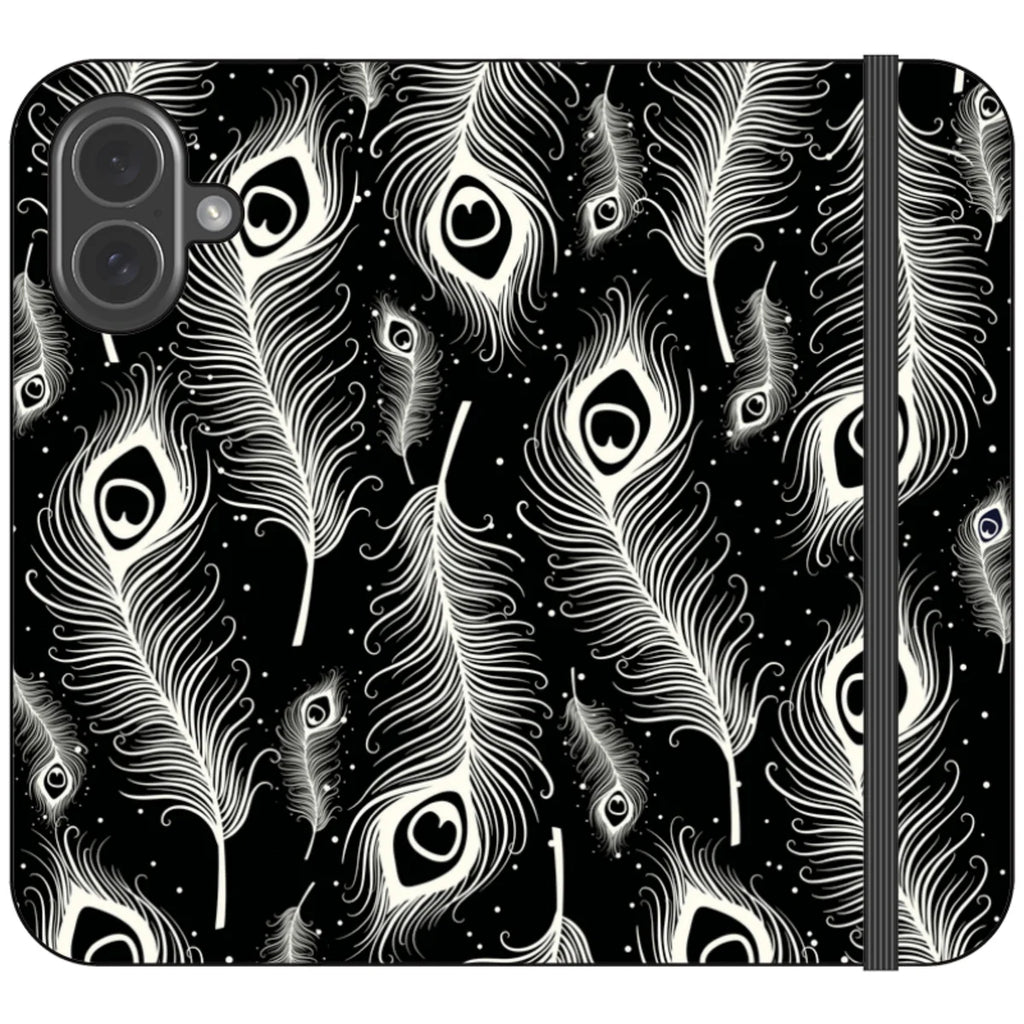 Feathers in Bloom Black- iPhone Folio Wallet Case — iPhone 17 — Finnaij
