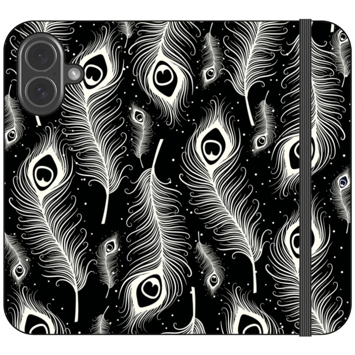 Feathers in Bloom Black- iPhone Folio Wallet Case — iPhone 17 — Finnaij