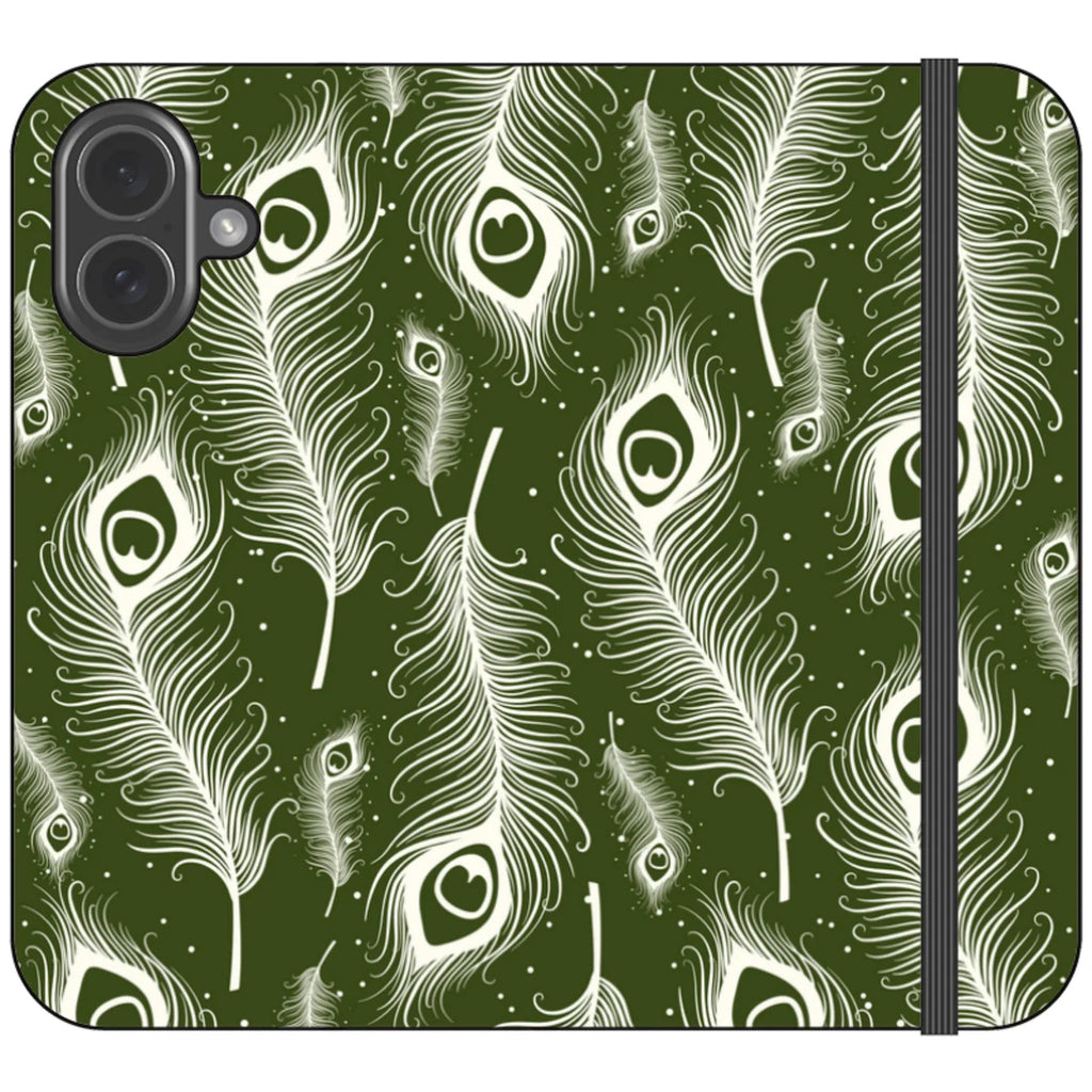 Feathers in Bloom Army Green — iPhone 17 Wallet Case — Finnaij