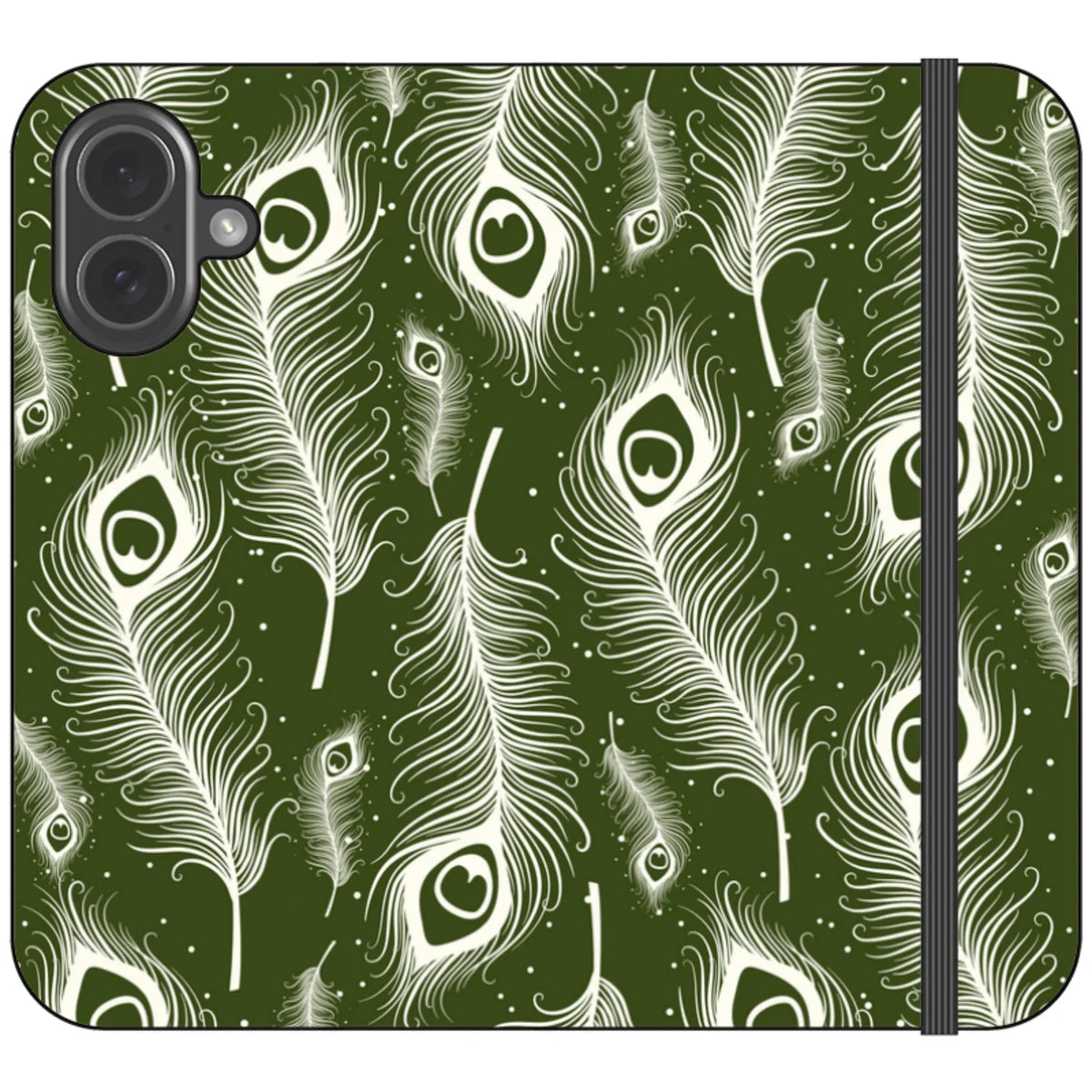 Feathers in Bloom Army Green — iPhone 17 Wallet Case — Finnaij