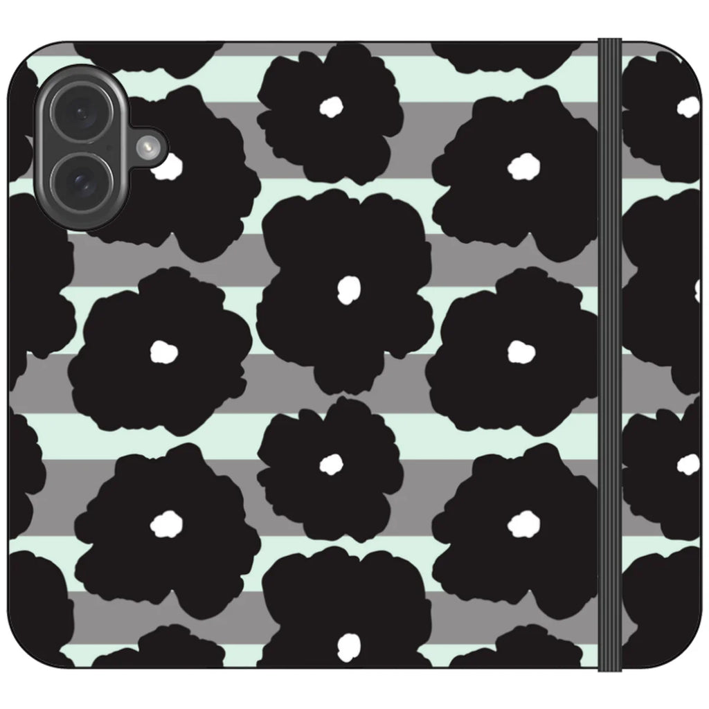 Bold Floral Black — iPhone 17 Wallet Case — Finnaij