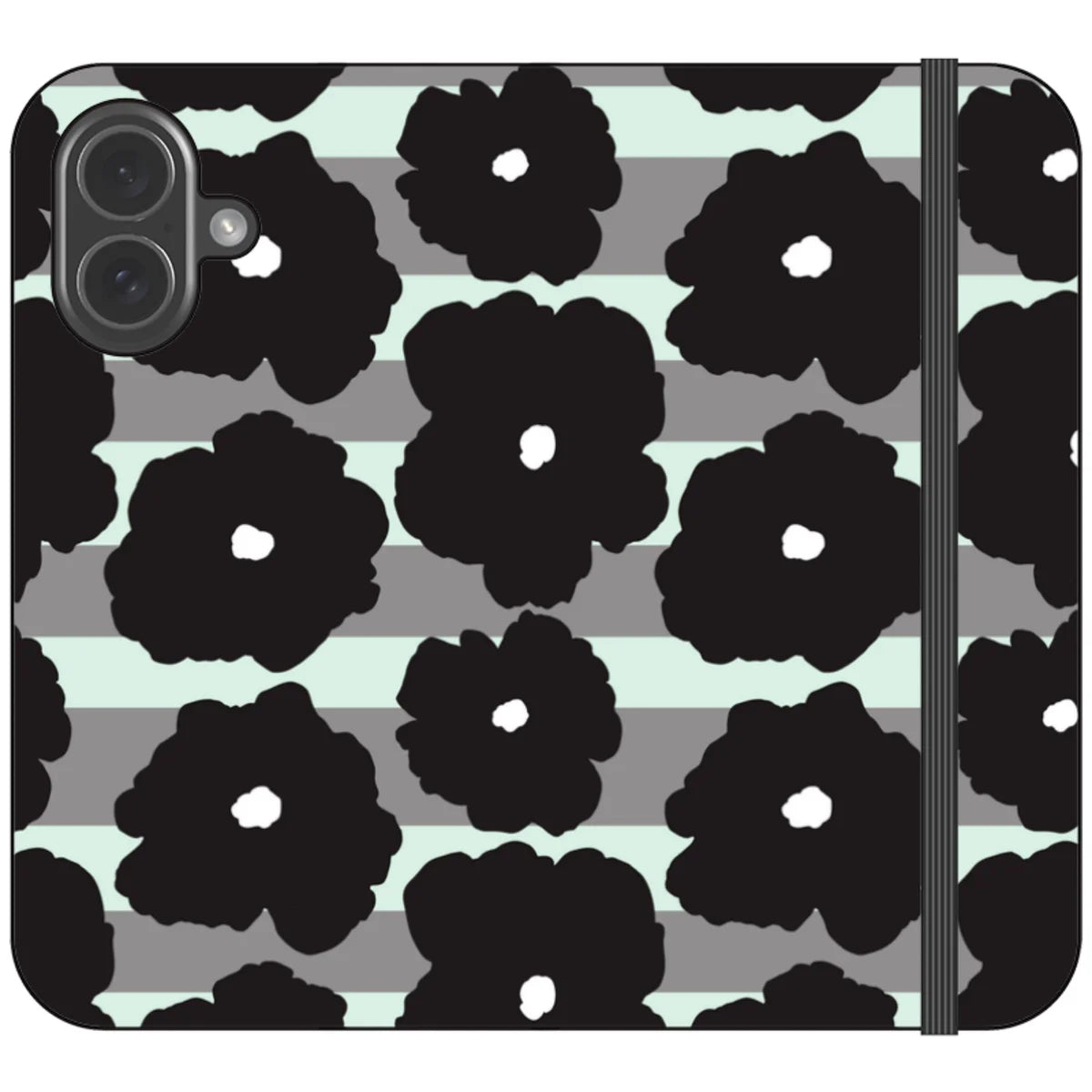 Bold Floral Black — iPhone 17 Wallet Case — Finnaij
