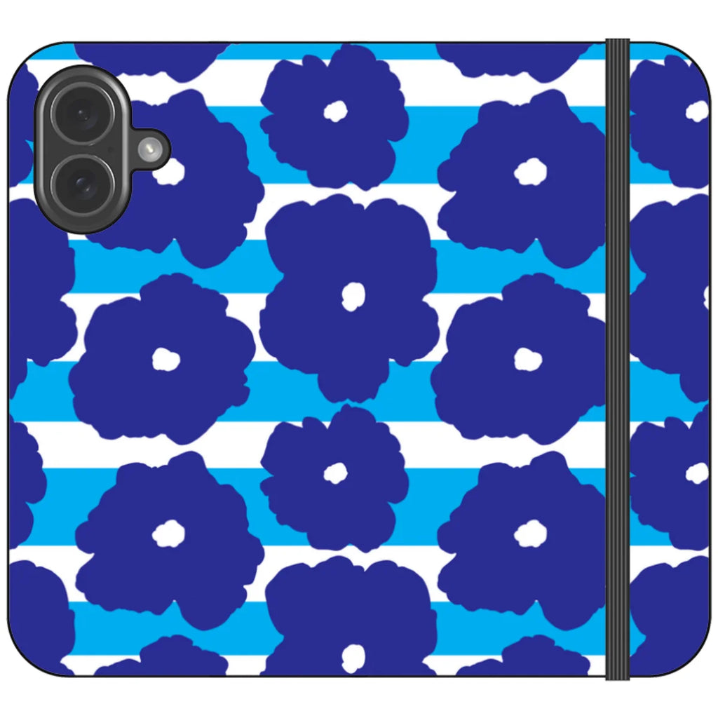 Bold Floral Blue Vegan Leather — iPhone 17 Wallet Case — Finnaij
