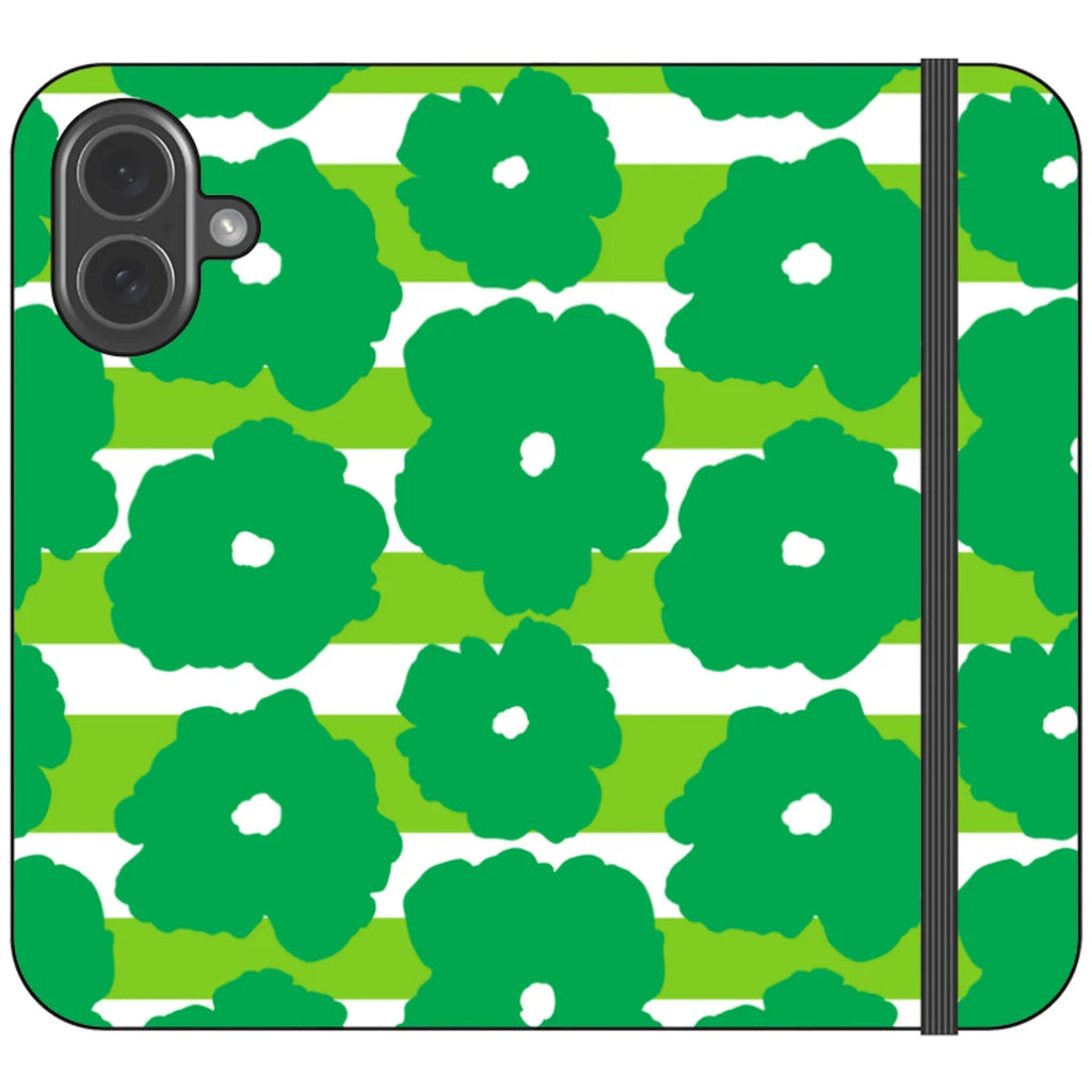 Bold Floral Green Vegan Leather — iPhone 17 Wallet Case — Finnaij
