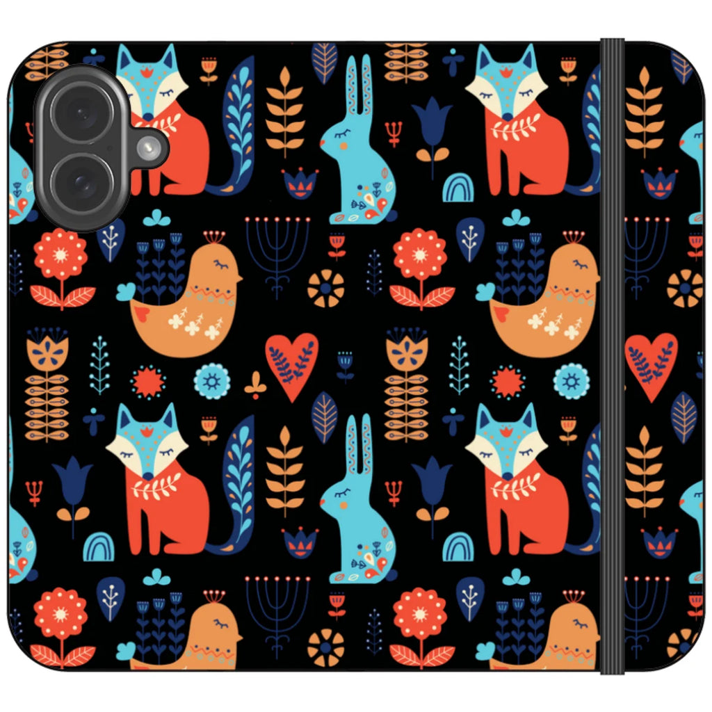 Nordic Ornament Black Vegan Leather — iPhone 17 Wallet Case — Finnaij