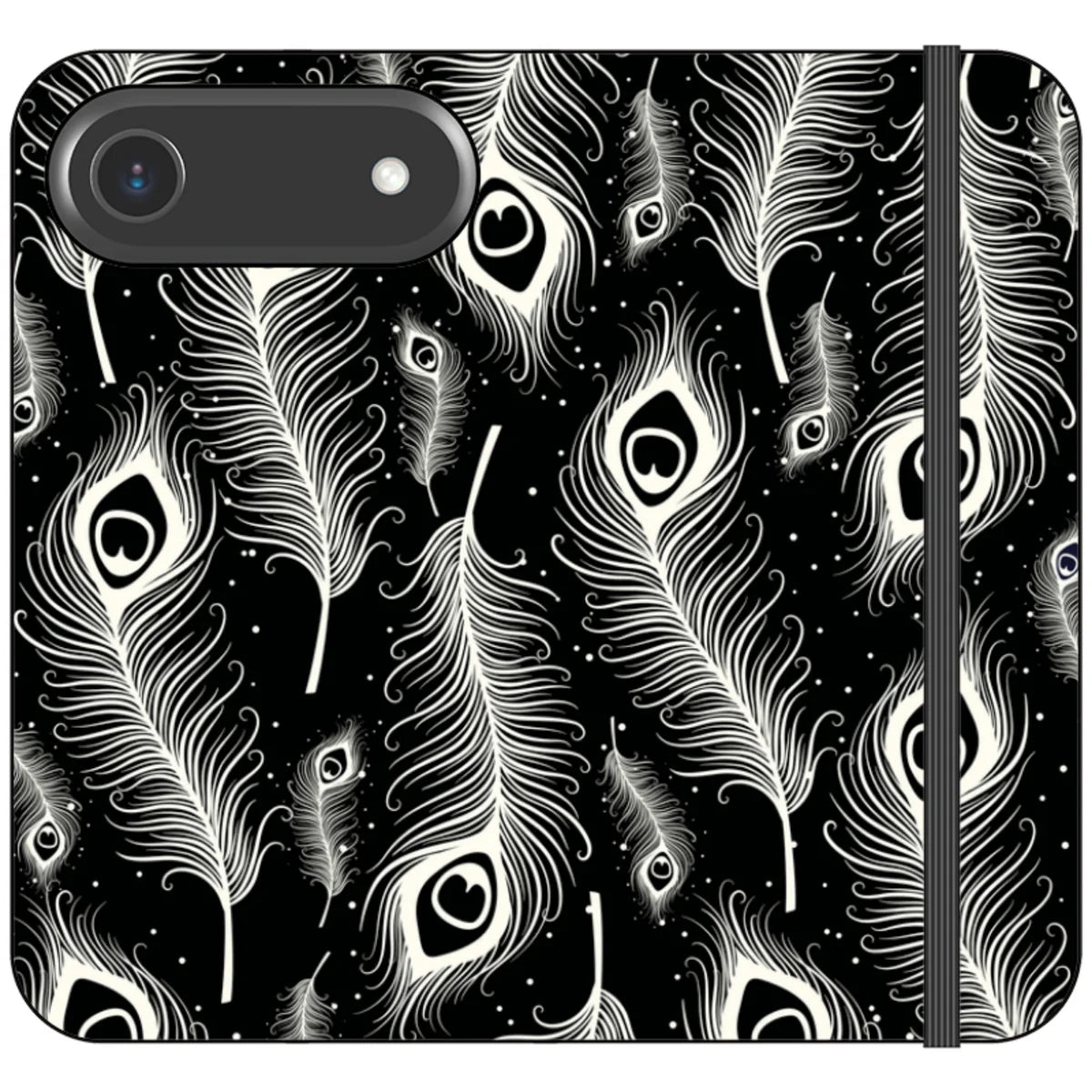 Feathers in Bloom Black- iPhone Folio Wallet Case — iPhone 17 Air — Finnaij
