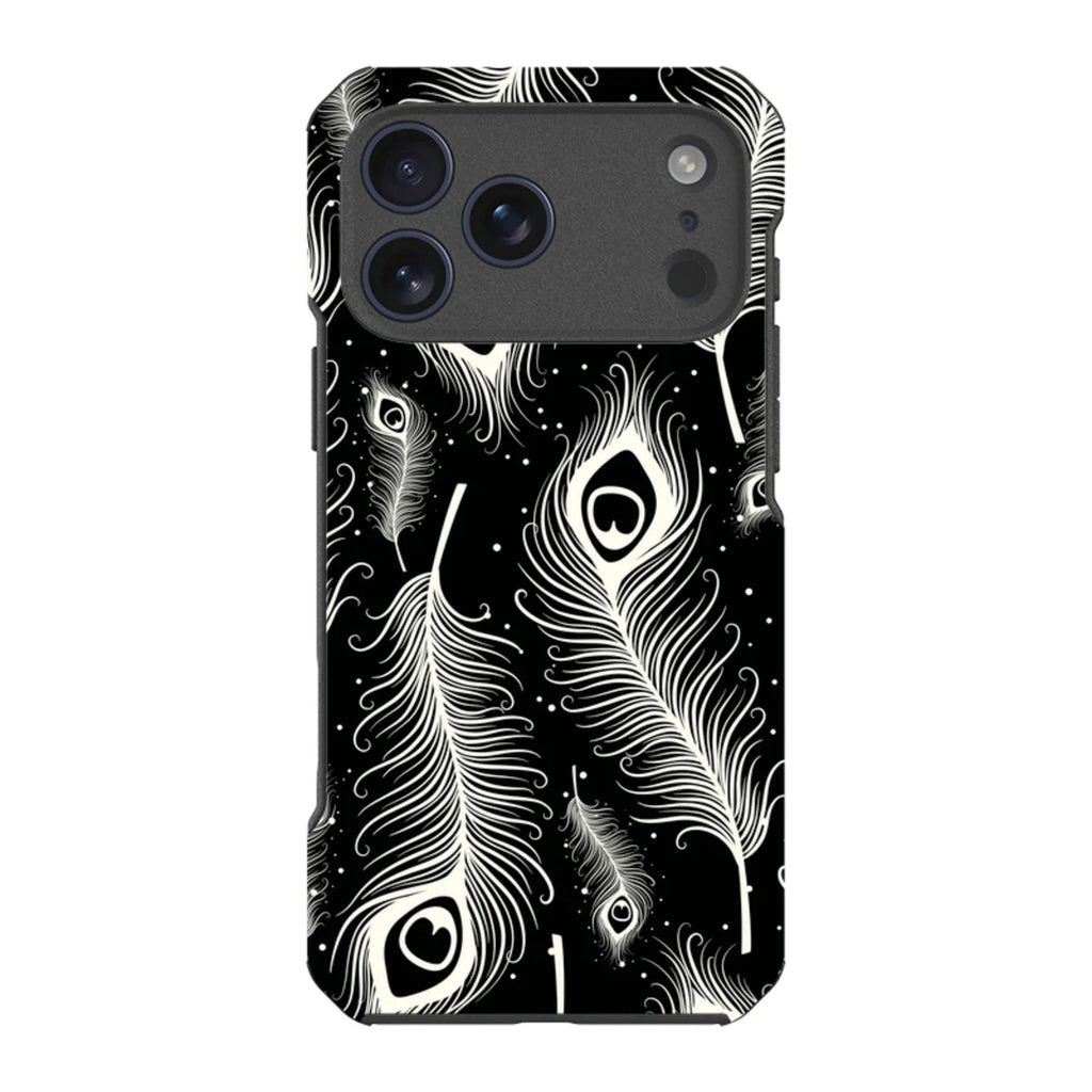 Feathers in Bloom Black — iPhone 17 Pro Max Impact Armour MagSafe Case — Finnaij