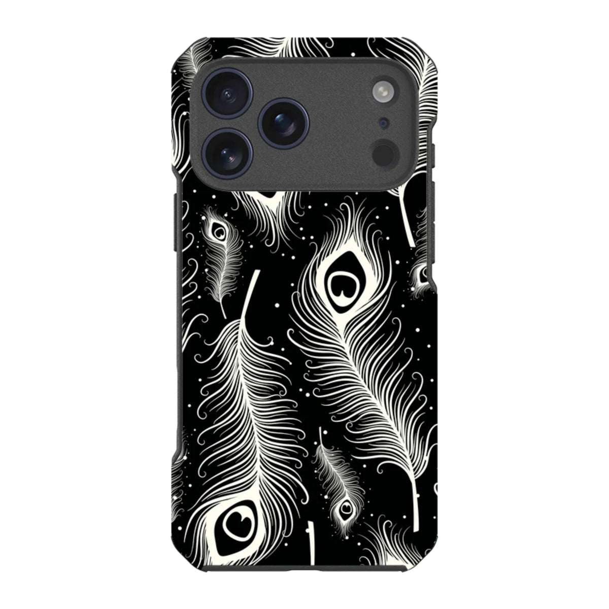 Feathers in Bloom Black — iPhone 17 Pro Max Impact Armour MagSafe Case — Finnaij