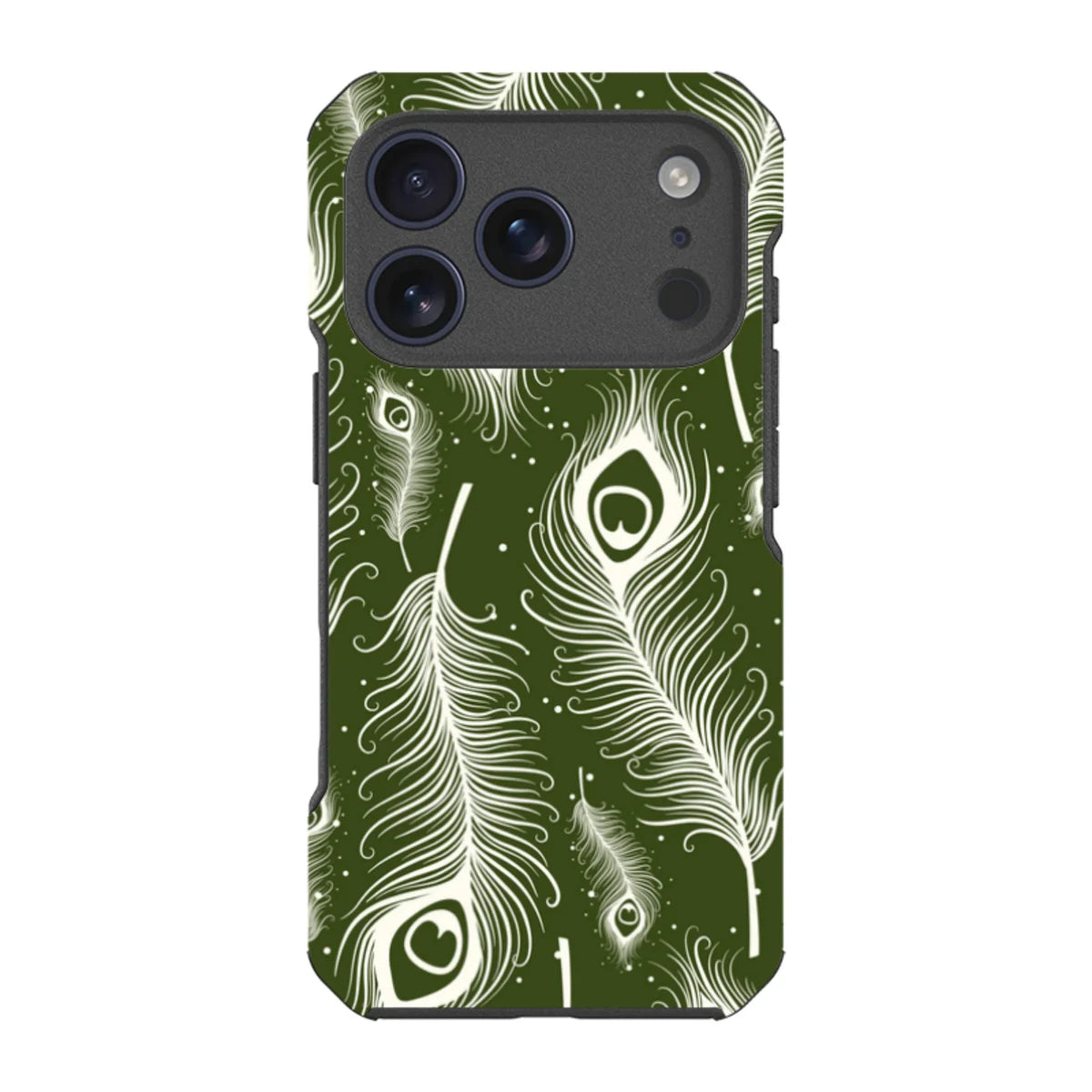 Feathers in Bloom Army Green — iPhone 17 Pro Impact Armour MagSafe Case — Finnaij