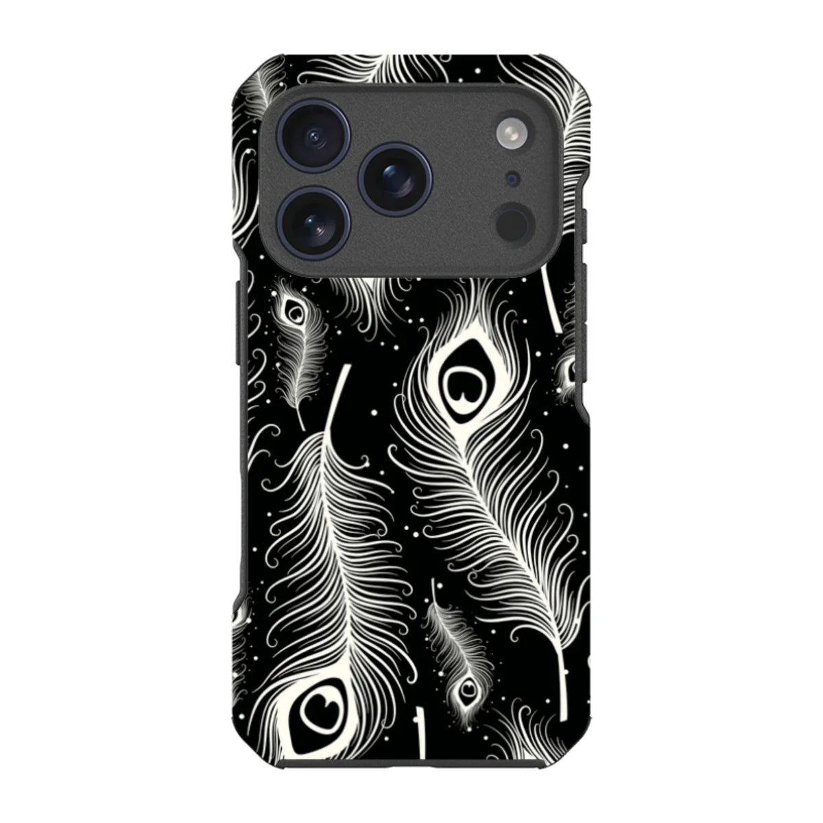 Feathers in Bloom Black — iPhone 17 Pro Impact Armour MagSafe Case — Finnaij
