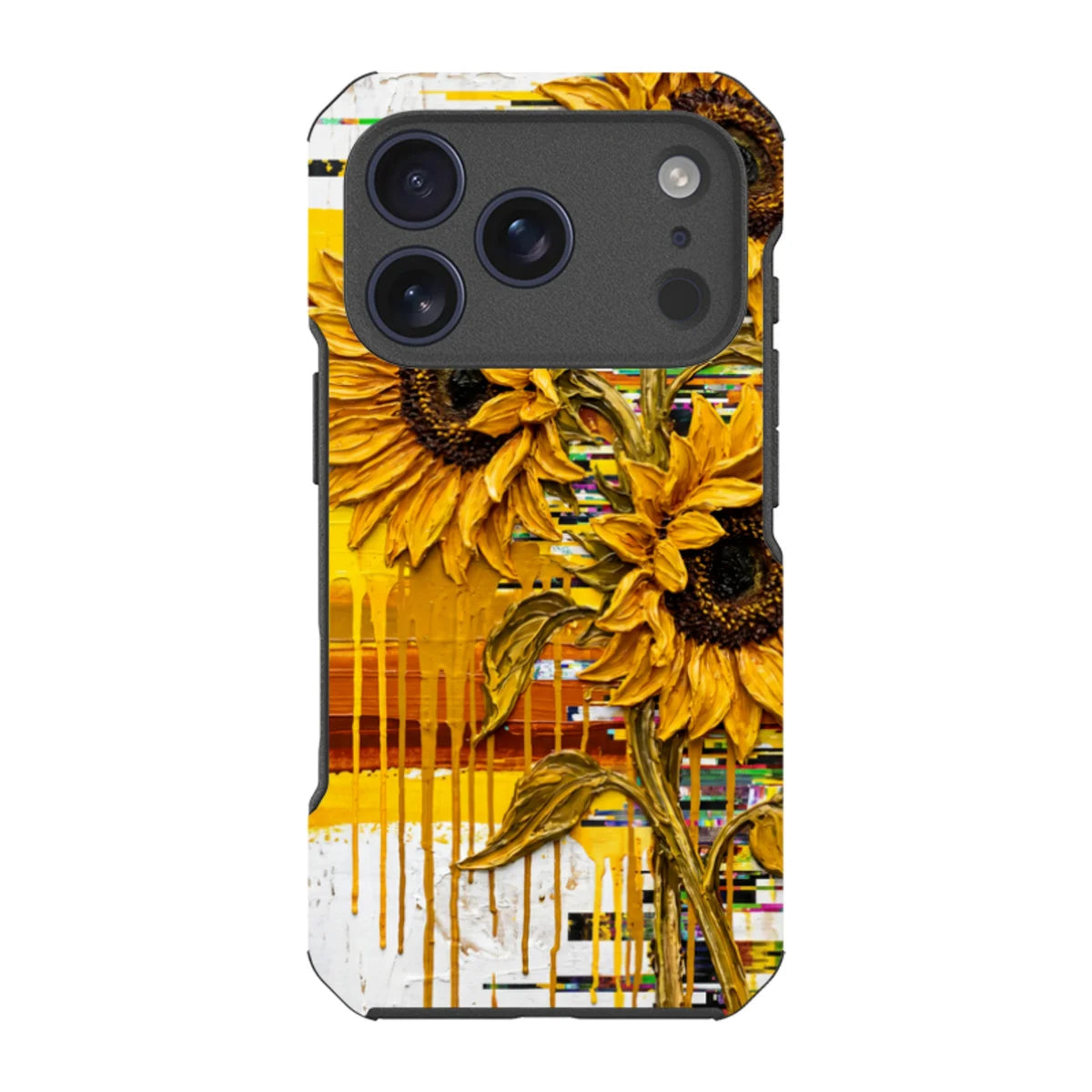 Sunflowers with Abstract Golden Chaos by Frida Lövström — iPhone 17 Pro Impact Armour MagSafe Case — Finnaij