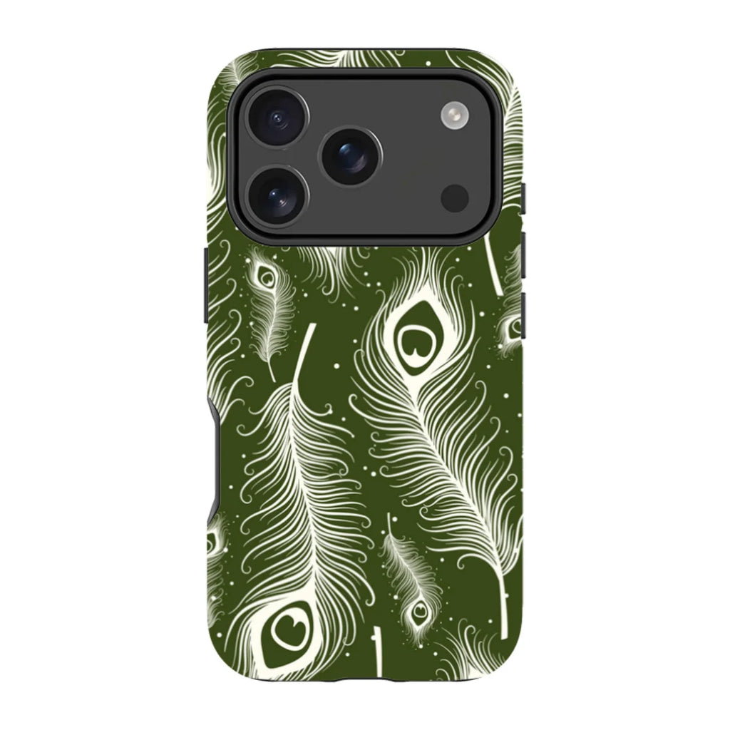 Feathers in Bloom Army Green — iPhone 17 Pro Magsafe Tough Case — Finnaij