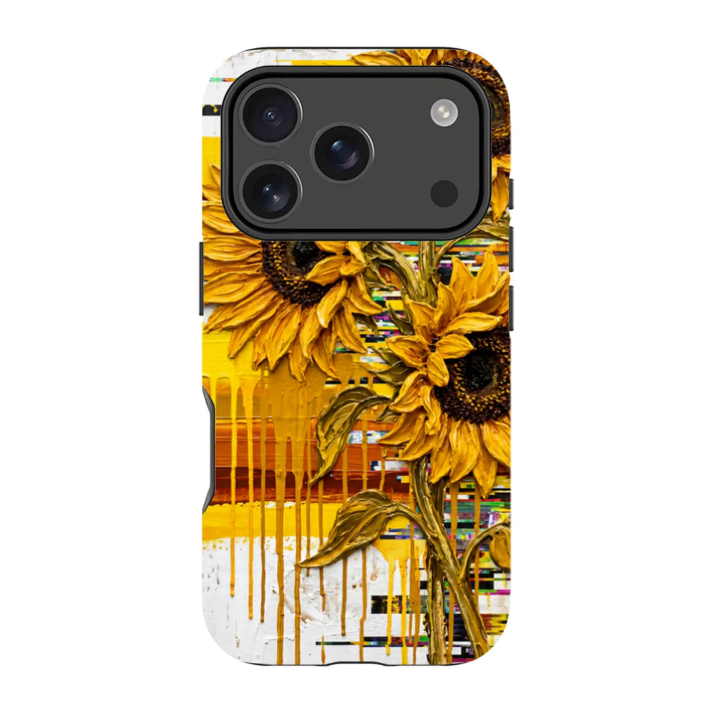 Sunflowers with Abstract Golden Chaos by Frida Lövström — iPhone 17 Pro Magsafe Tough Case — Finnaij