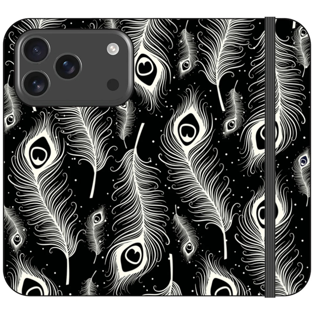 Feathers in Bloom Black- iPhone Folio Wallet Case — iPhone 17 Pro — Finnaij
