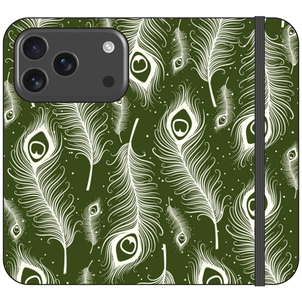 Feathers in Bloom Army Green — iPhone 17 Pro Wallet Case — Finnaij