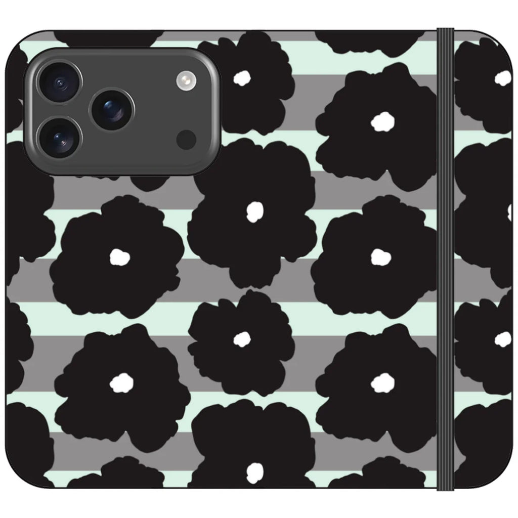 Bold Floral Black — iPhone 17 Pro Wallet Case — Finnaij
