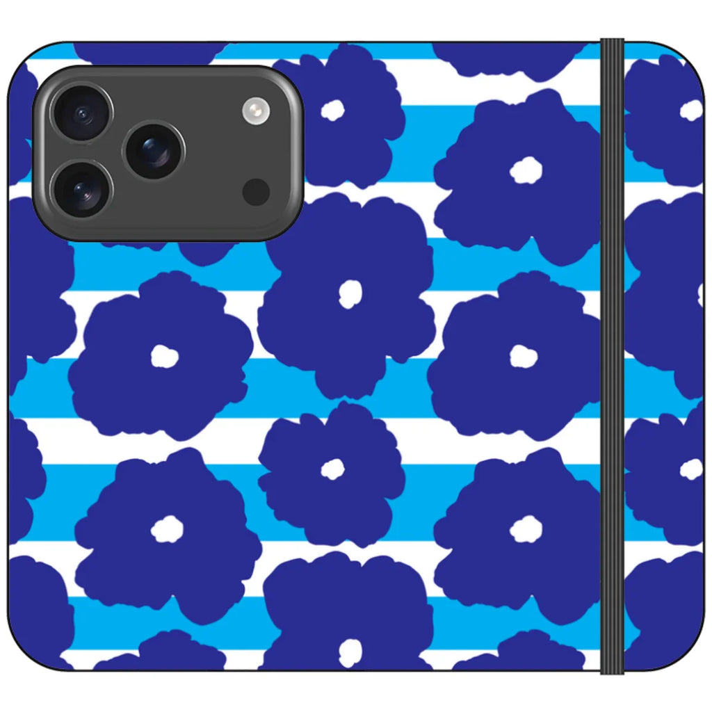 Bold Floral Blue Vegan Leather — iPhone 17 Pro Wallet Case — Finnaij
