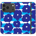 Bold Floral Blue Vegan Leather — iPhone 17 Pro Wallet Case — Finnaij