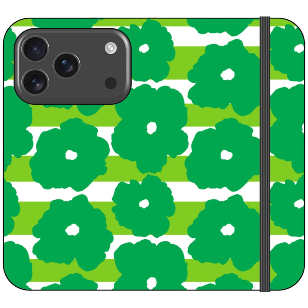 Bold Floral Green Vegan Leather — iPhone 17 Pro Wallet Case — Finnaij