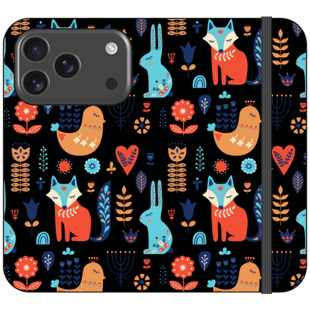 Nordic Ornament Black Vegan Leather — iPhone 17 Pro Wallet Case — Finnaij