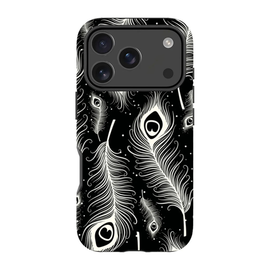 Feathers in Bloom Black — iPhone 17 Pro Tough Case — Finnaij