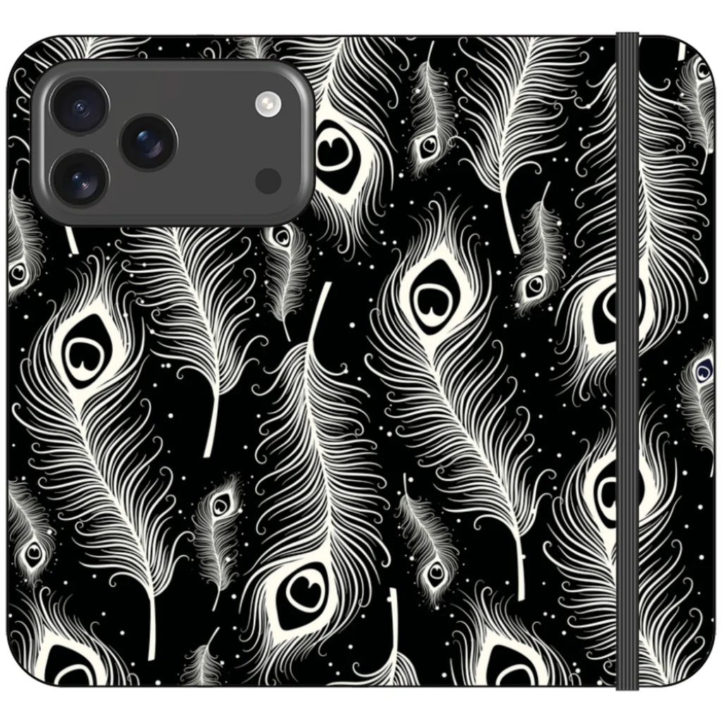 Feathers in Bloom Black- iPhone Folio Wallet Case — iPhone 18 Pro Max — Finnaij