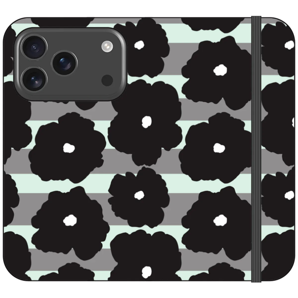 Bold Floral Black — iPhone 18 Pro Wallet Case — Finnaij