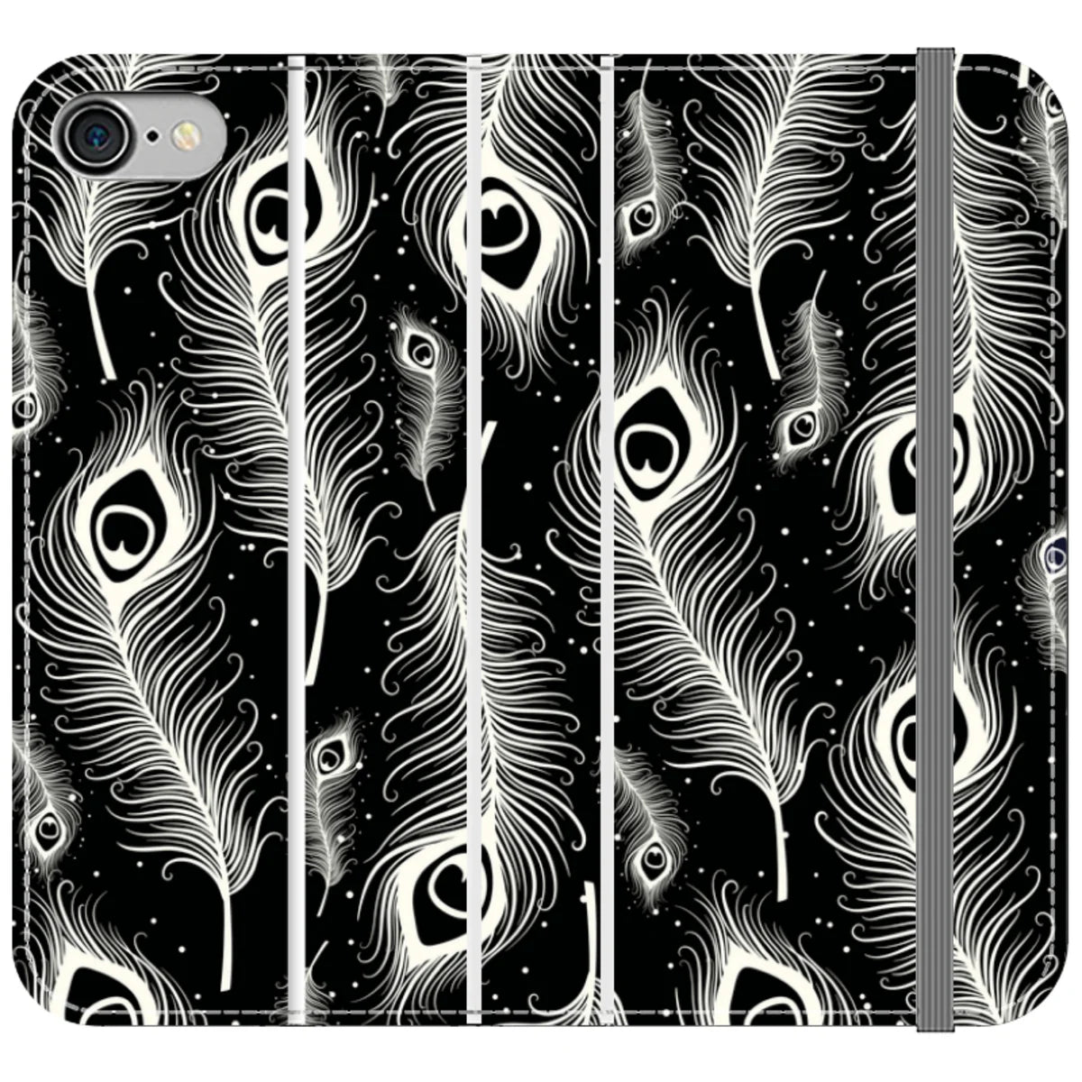 Feathers in Bloom Black- iPhone Folio Wallet Case — iPhone SE3 (2022) — Finnaij