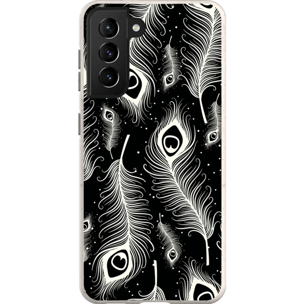Feathers in Bloom Black — S21 Samsung Galaxy Bio-degradable Case — Finnaij