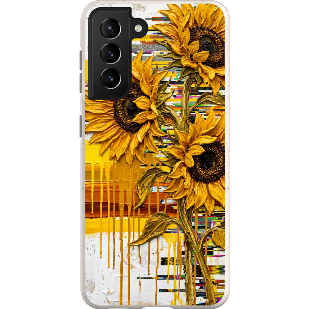 Sunflowers with Abstract Golden Chaos by Frida Lövström — S21 Samsung Galaxy Bio-degradable Case — Finnaij