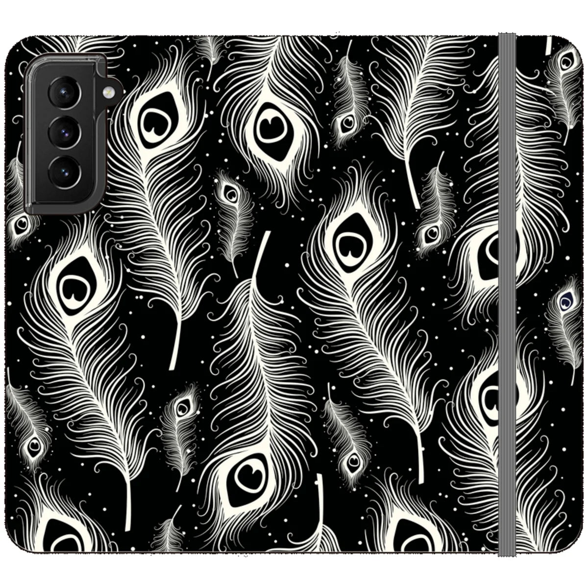 Feathers in Bloom Black — S21 Wallet Case — Finnaij