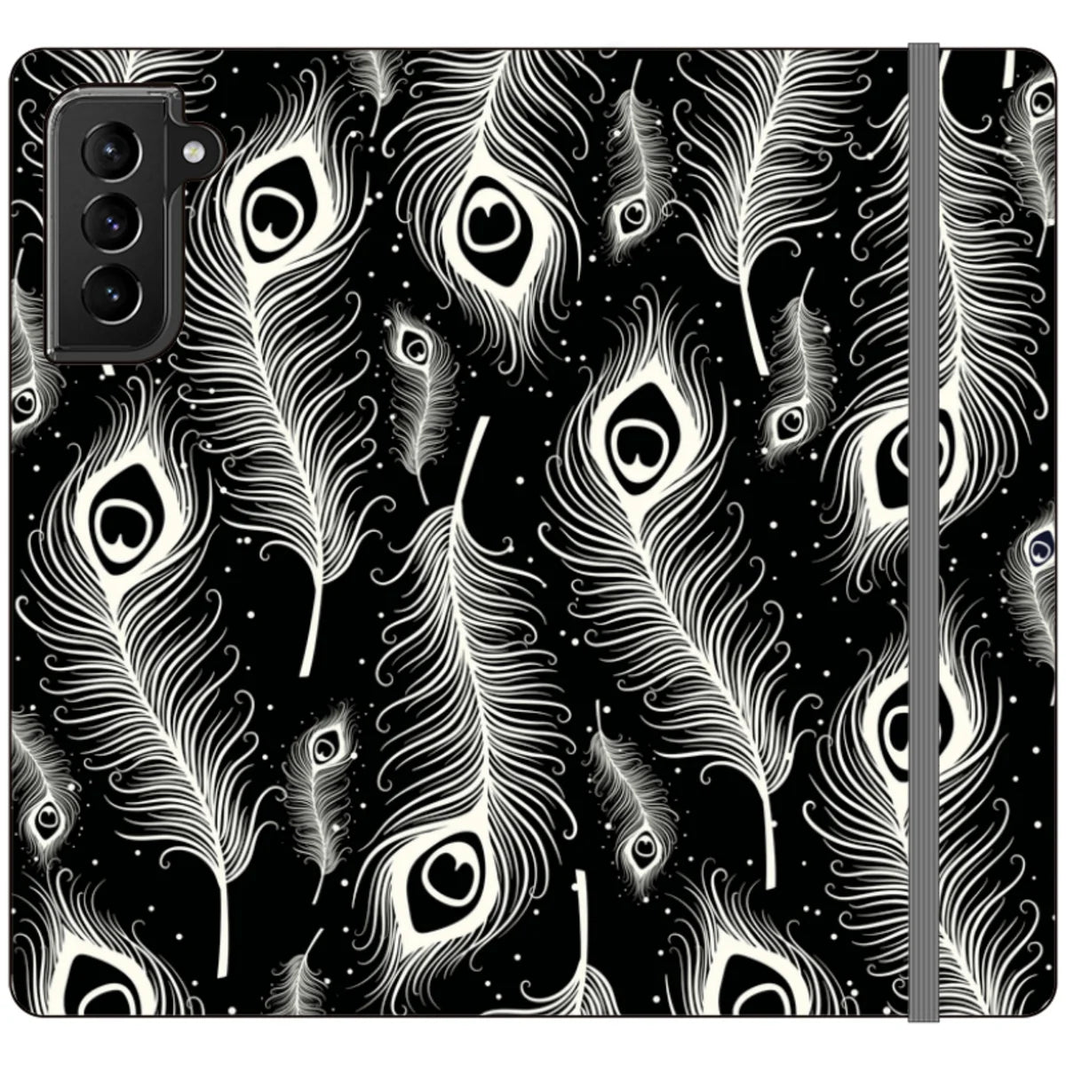 Feathers in Bloom Black — S21 Plus Wallet Case — Finnaij