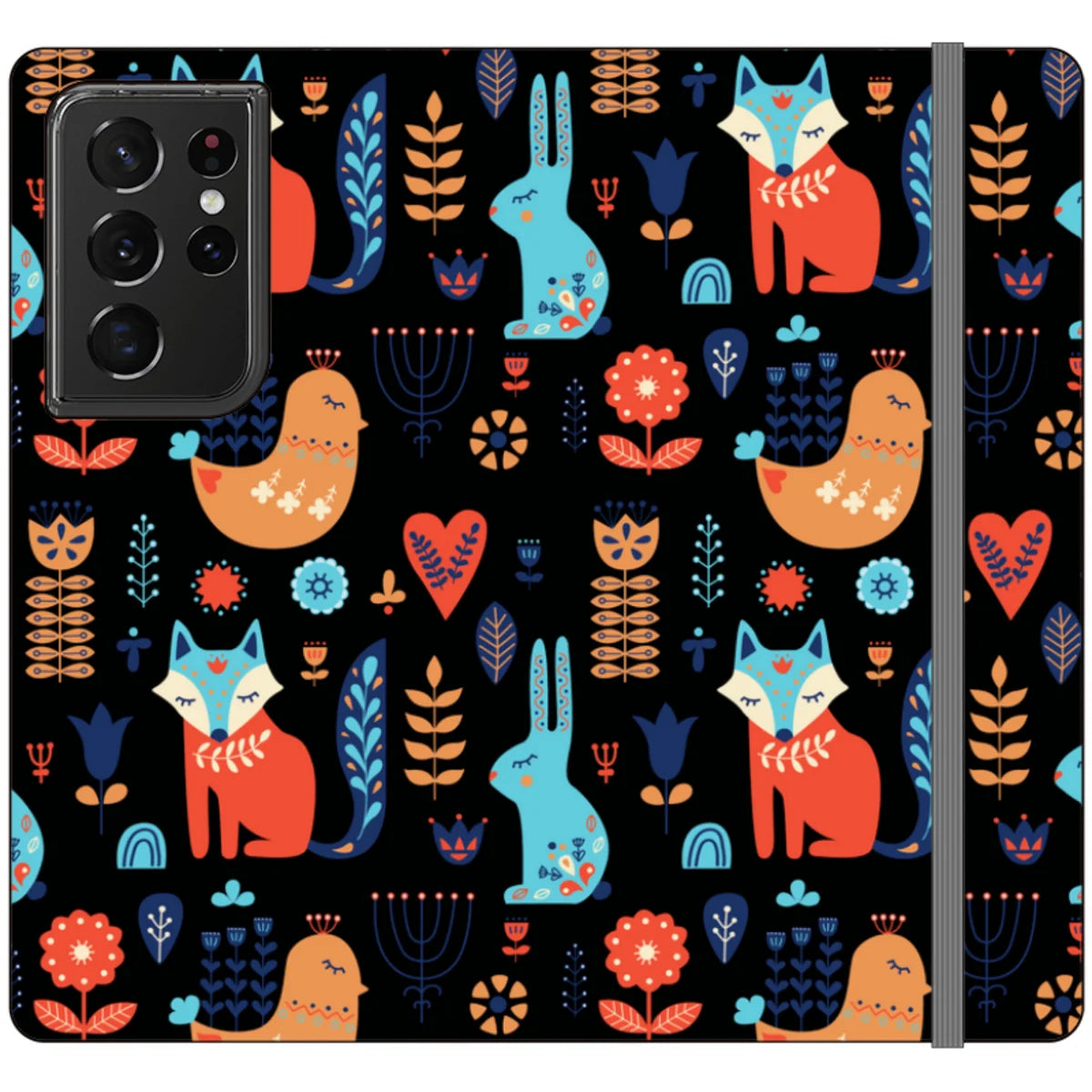 Nordic Ornament Black Vegan Leather — S21 Ultra Wallet Case — Finnaij